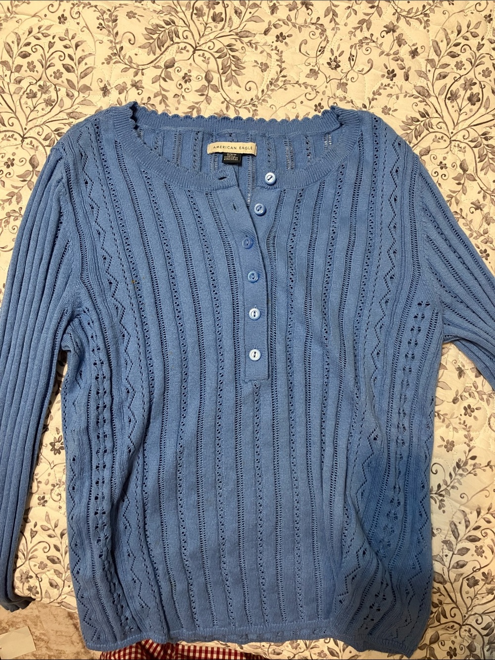 American Eagle Outfitters Blue Knit Henley Sweater